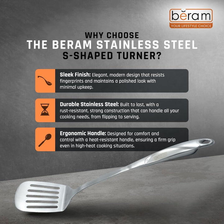 BERAM Cooking Utensils Set S-Shaped 304 Stainless Steel Silverware Cookware Set Includes Spatula Skimmer Soup Ladle Turner Pasta Server Rice Scoop with Multipurpose Stand