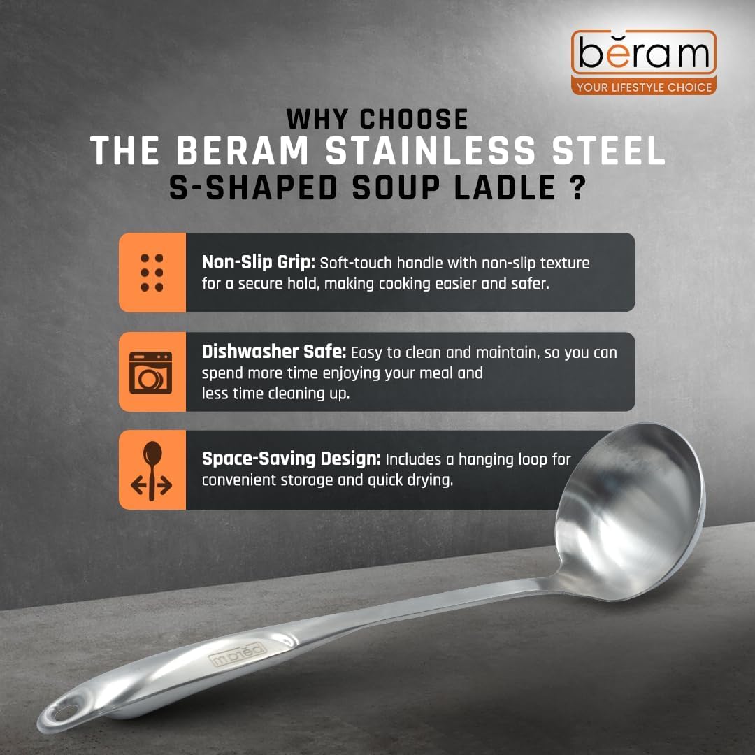 BERAM Cooking Utensils Set S-Shaped 304 Stainless Steel Silverware Cookware Set Includes Spatula Skimmer Soup Ladle Turner Pasta Server Rice Scoop with Multipurpose Stand
