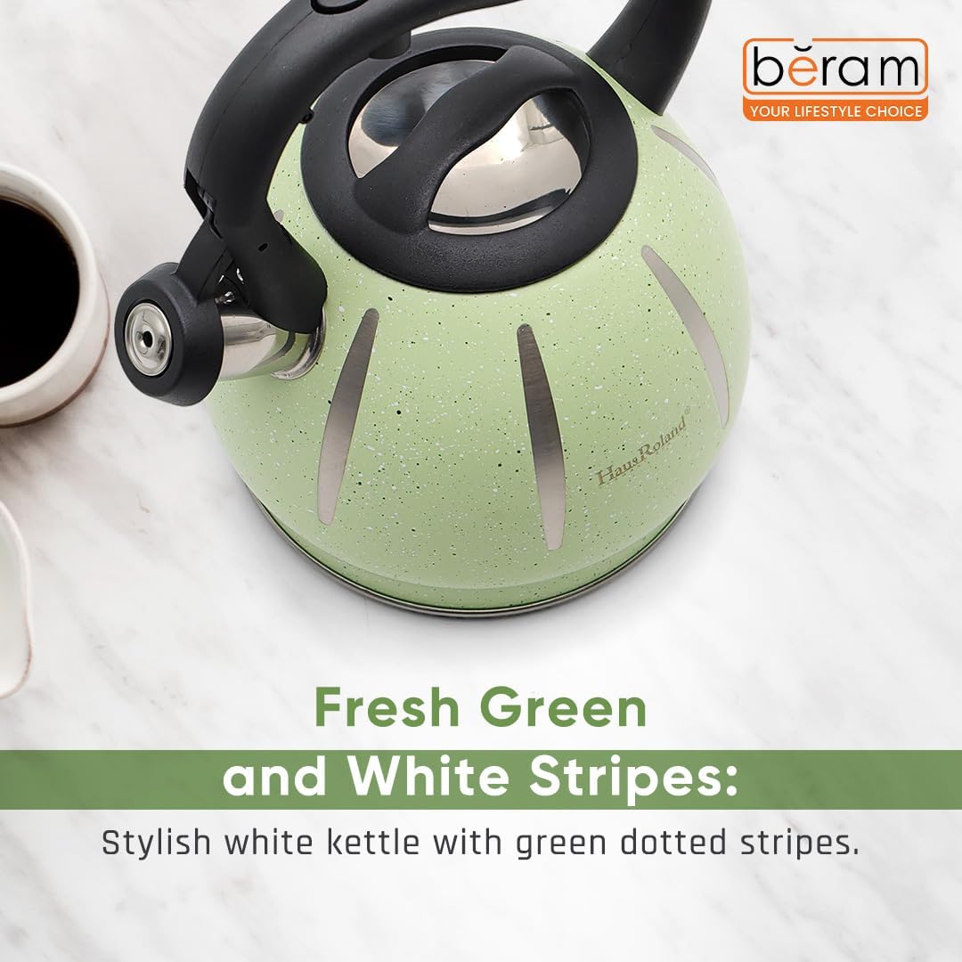 Haus Roland Stainless Steel Tea Kettle, Dotted Kettles, 3 Litres, Whistling Teapot, Stove Top, Stone Finish, Anti-Hot Handle, Anti-Rust, Loud Whistle, Fast Boiling Kitchen Utensil