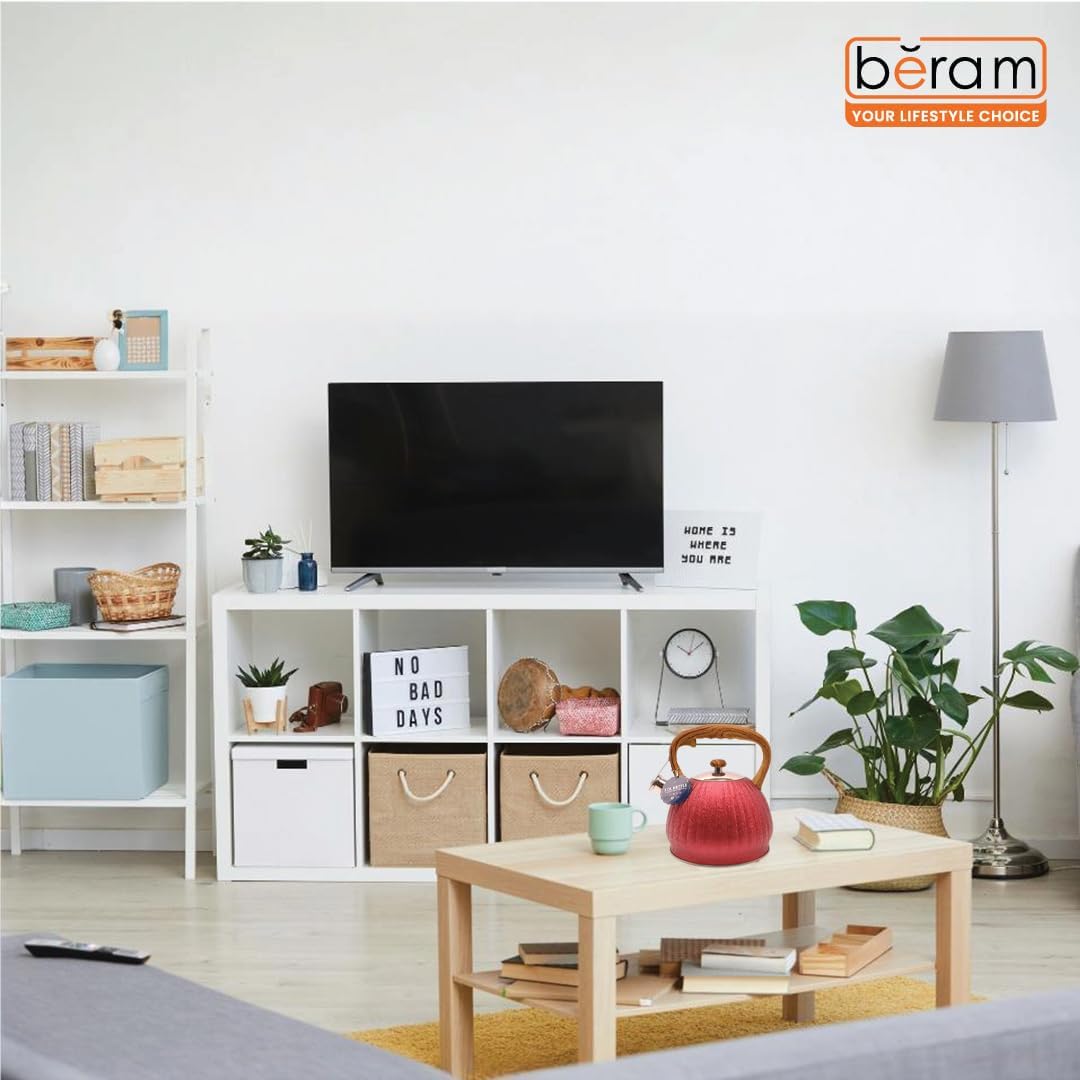 Haus Roland Whistling Kettle, Wooden Handles with Stripes, Stovetop Tea Kettle, Stainless Teapot, 3 Liters, Fast Boiling, Perfect for Homes, Picnics, and Parties