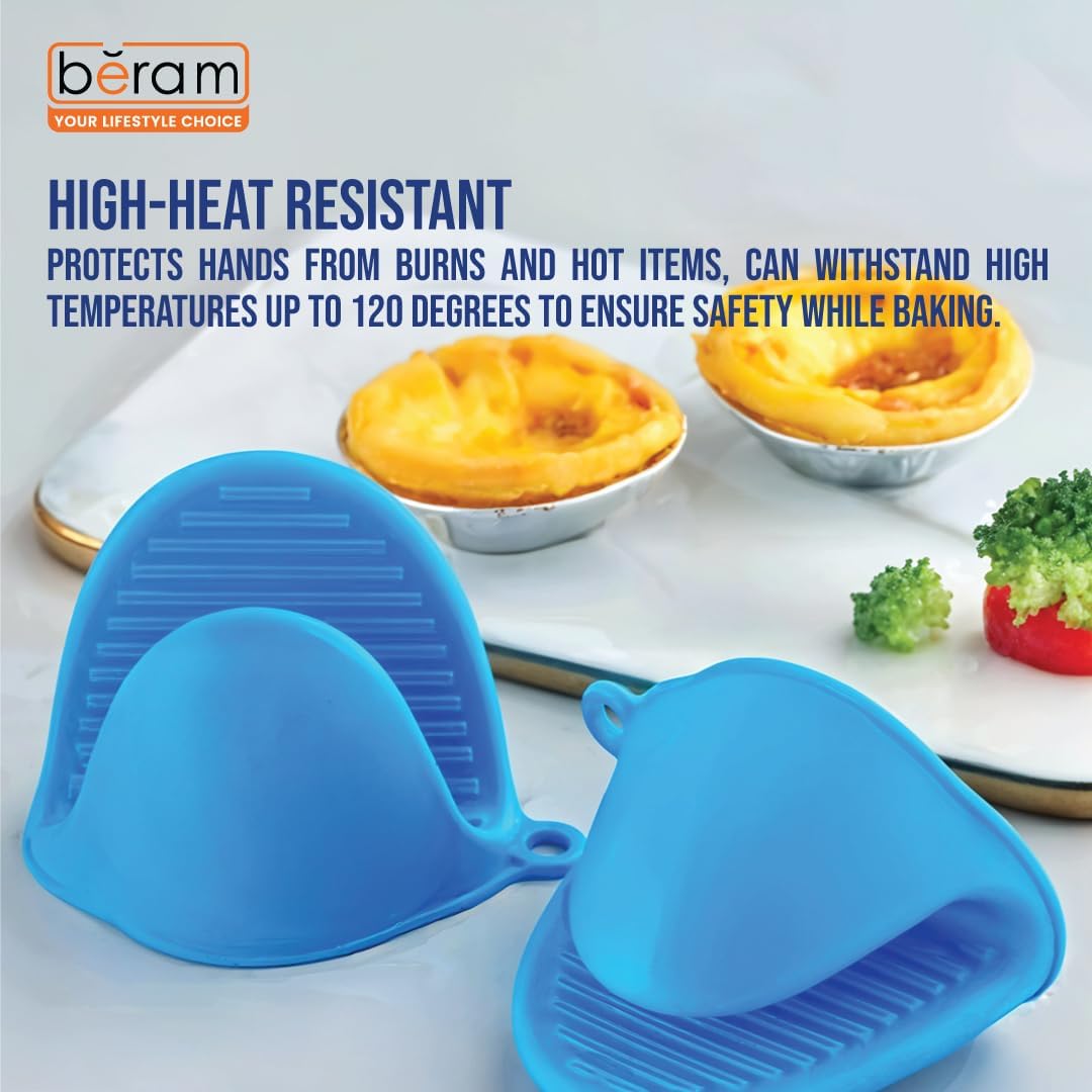 BERAM Silicone Mini Oven Mitts, Set of 2, Kitchen Pot Holders, Heat Resistant, Small Kitchen Mitts, Air Fryer Mitts Mini, Pot Pinch Grip for Cooking and Baking