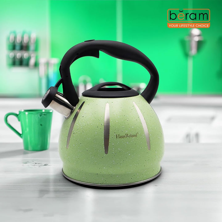 Haus Roland Stainless Steel Tea Kettle, Dotted Kettles, 3 Litres, Whistling Teapot, Stove Top, Stone Finish, Anti-Hot Handle, Anti-Rust, Loud Whistle, Fast Boiling Kitchen Utensil