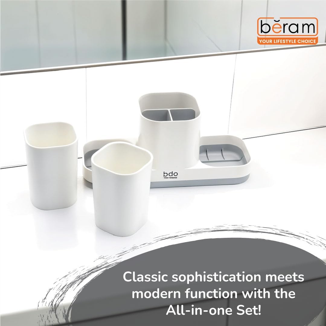 BERAM Bathroom Organizer Set, European Style Storage Set, Bathroom Accessories, Bathroom Counter Sets, Toothbrush and Toothpaste Holders, Soap Caddy and More