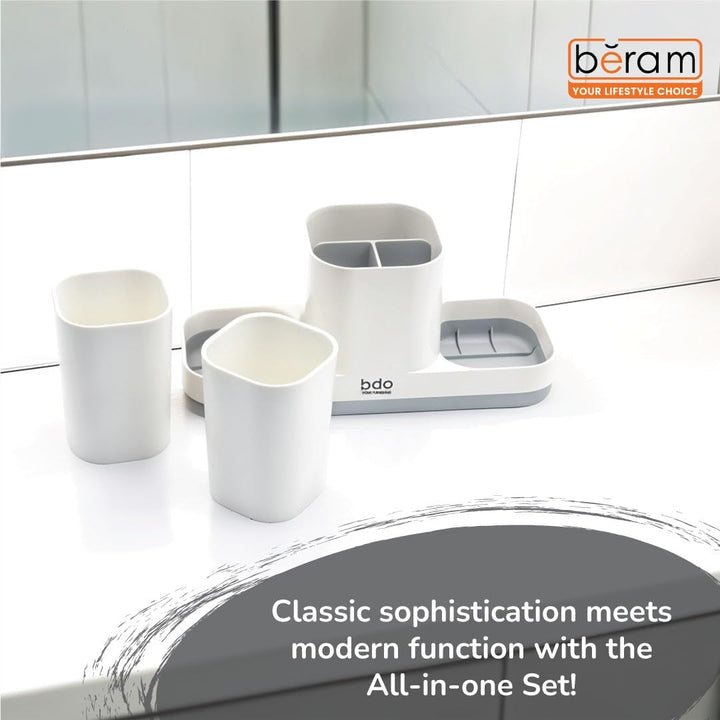 BERAM Bathroom Organizer Set, European Style Storage Set, Bathroom Accessories, Bathroom Counter Sets, Toothbrush and Toothpaste Holders, Soap Caddy and More