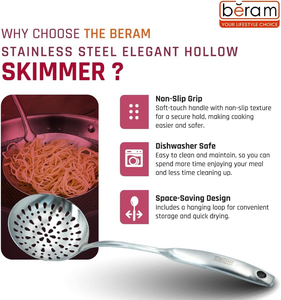 BERAM Elegant Hollow Handles Stainless Steel Cooking Utensils Set 6 Pieces Spatula Turner Rice Scoop Pasta Server Skimmer Soup Ladle Kitchen Tools for Daily Use Daily Use Cookware Set 304