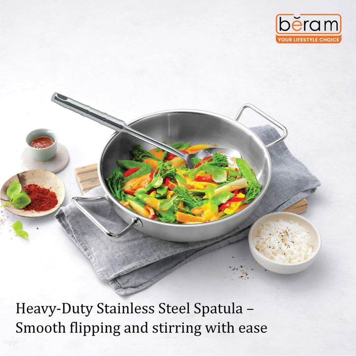 BERAM Cooking Utensils Set 304 Stainless Steel 6 Pieces Soup Spoon Spatula Slotted Turner Rice Scoop Pasta Server Skimmer Food Grade Kitchen Tools with Bamboo Shaped Handles