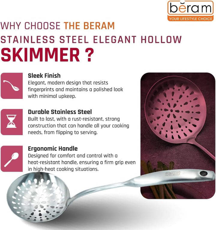 BERAM Elegant Hollow Handles Stainless Steel Cooking Utensils Set 6 Pieces Spatula Turner Rice Scoop Pasta Server Skimmer Soup Ladle Kitchen Tools for Daily Use Daily Use Cookware Set 304