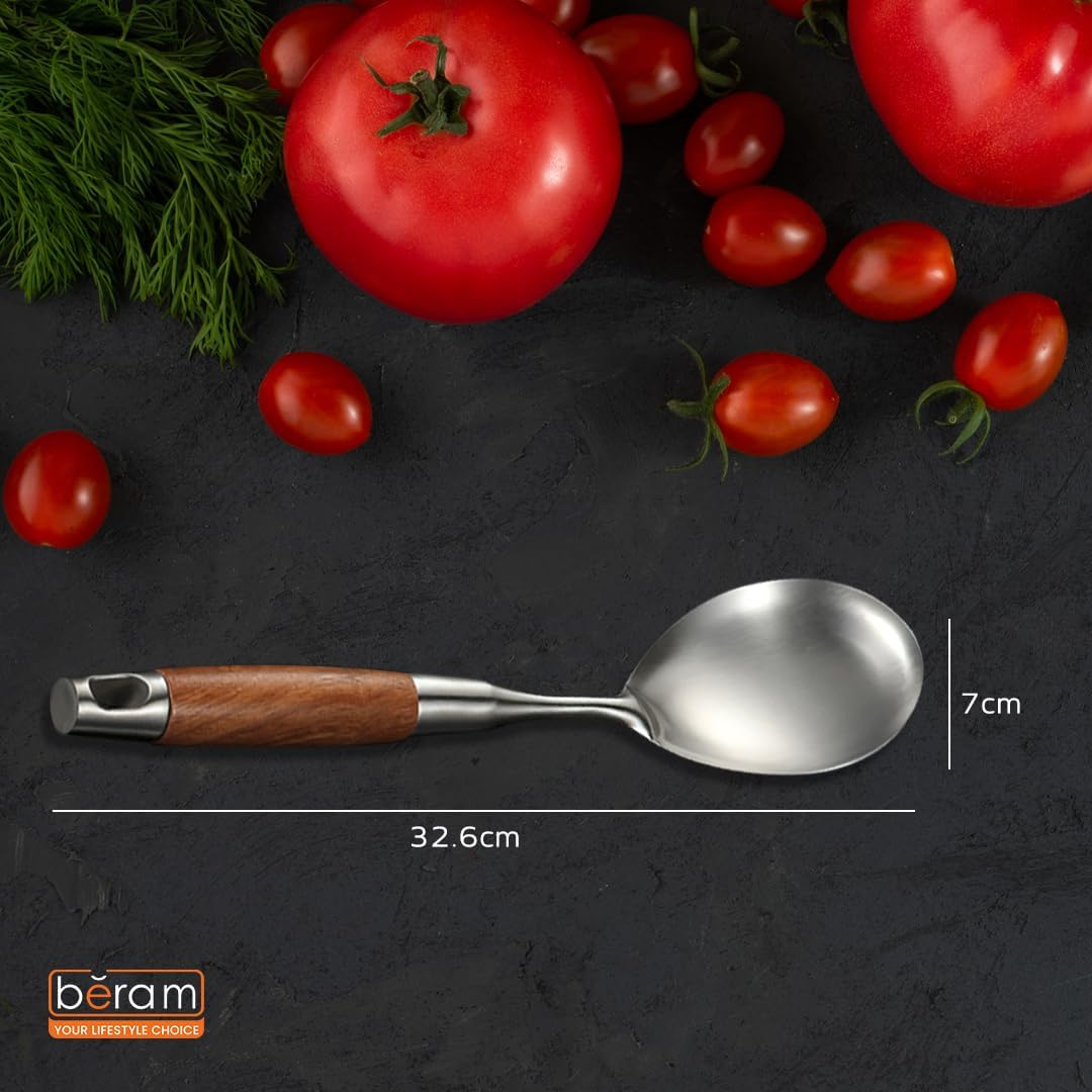 Beram Stainless Steel Wooden Spatula Durable 304 Food-Grade Spatula with Ergonomic Wooden Handle, Heat-Resistant and Rust-Proof, Ideal for Cooking, Stir-Frying, Mixing, and Serving.