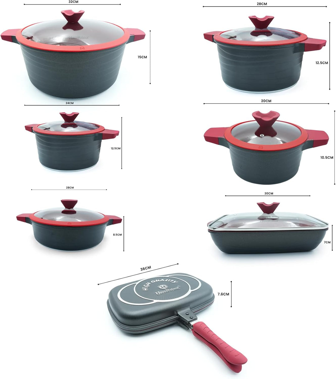 14Pcs Black Granite Nonstick Cookware Set with Lids Die-Cast Aluminum Induction & Oven Safe PFOA/PTFE-Free Kitchen Utensil Durable Scratch-safe Pots & Pans for Cooking (14PCS Set)