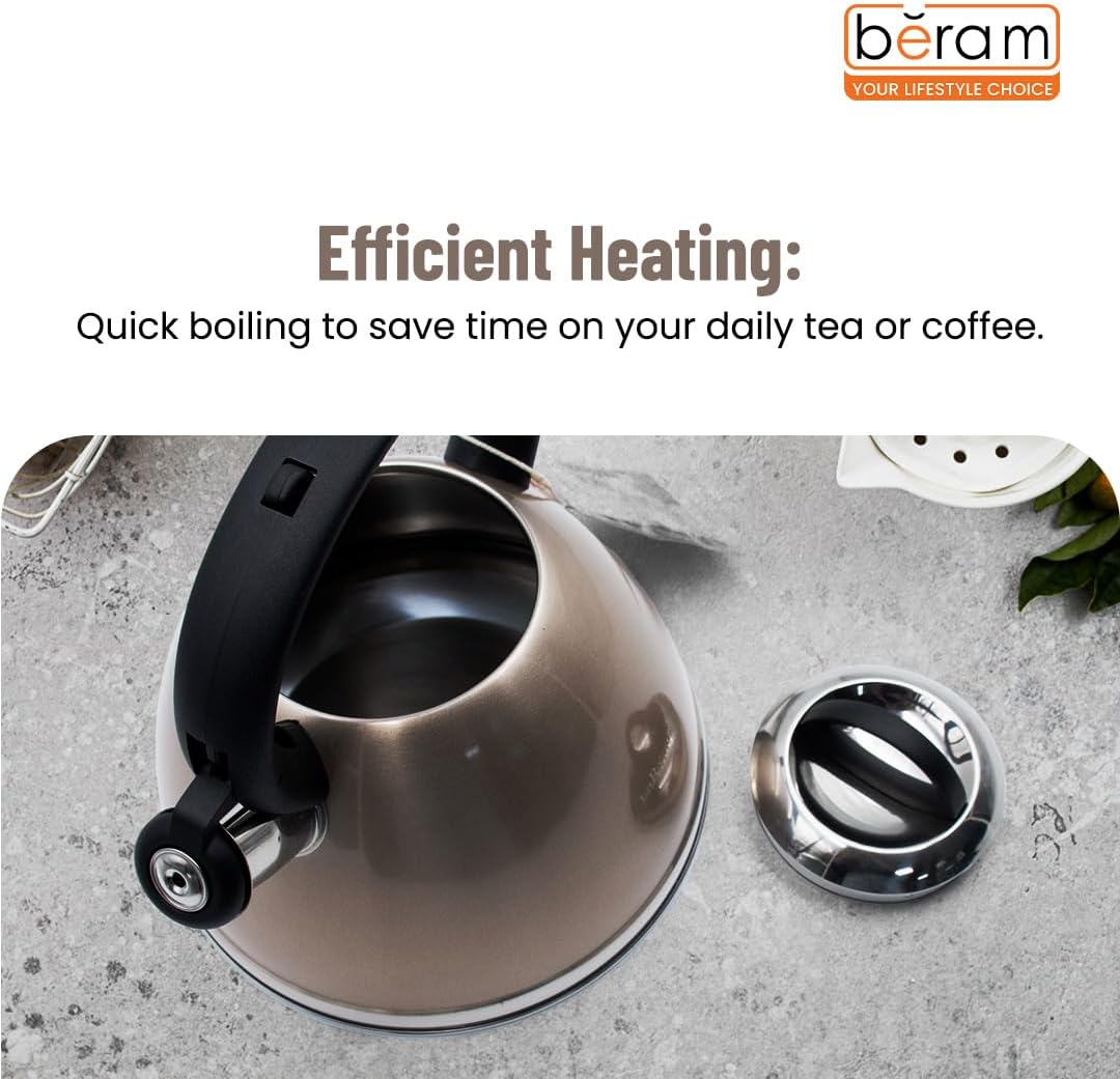 Haus Roland Whistling Kettle, Stainless Steel Tea Kettle, 3 Liters, Whistling Teapot, Ergonomic Handle, Tea Kettle Lid with Nylon Knob, Suitable For Induction and Gas