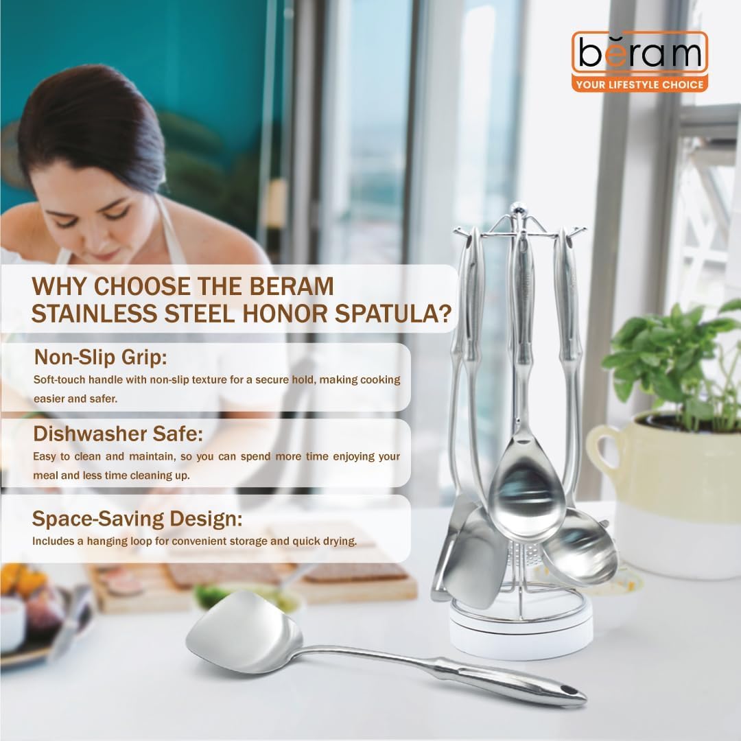 BERAM Honor Cooking Utensils Set 304 Stainless Steel 6 Pieces Soup Spoon Spatula Slotted Turner Rice Scoop Pasta Server Skimmer Food Grade Kitchen Tools