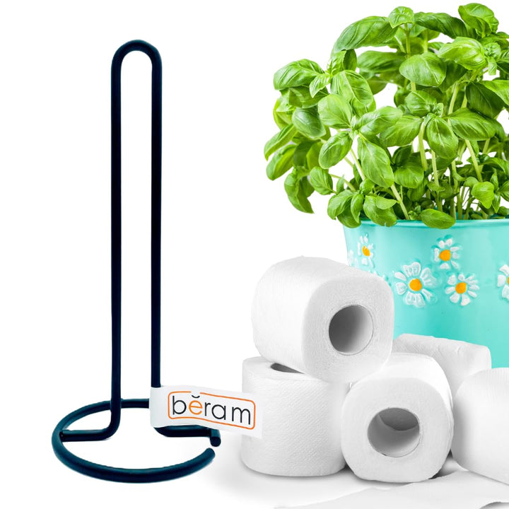 BERAM Tissue Holder for Kitchen Standing Premium Iron Black Paper Towel Stand Elevated Base Aesthetic Counter Top Rack Vertical Roll Stand for Hotels & Homes