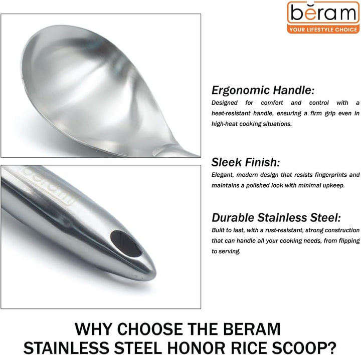BERAM Honor Cooking Utensils Set 304 Stainless Steel 6 Pieces Soup Spoon Spatula Slotted Turner Rice Scoop Pasta Server Skimmer Food Grade Kitchen Tools