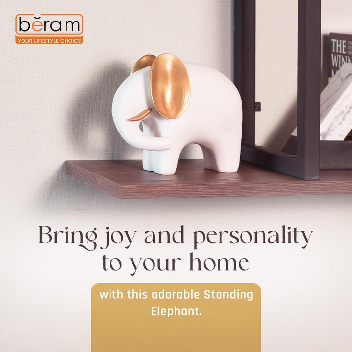 BERAM White & Gold Elephant Statue – Ceramic Art Sculpture for Modern Home Decor, Abstract Figurine Ornament for Office, Living Room, Shelf Display, Premium Gift for Elephant Lovers