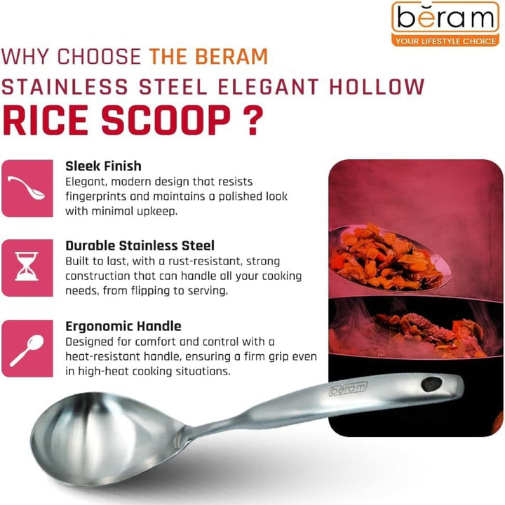 BERAM Elegant Hollow Handles Stainless Steel Cooking Utensils Set 6 Pieces Spatula Turner Rice Scoop Pasta Server Skimmer Soup Ladle Kitchen Tools for Daily Use Daily Use Cookware Set 304