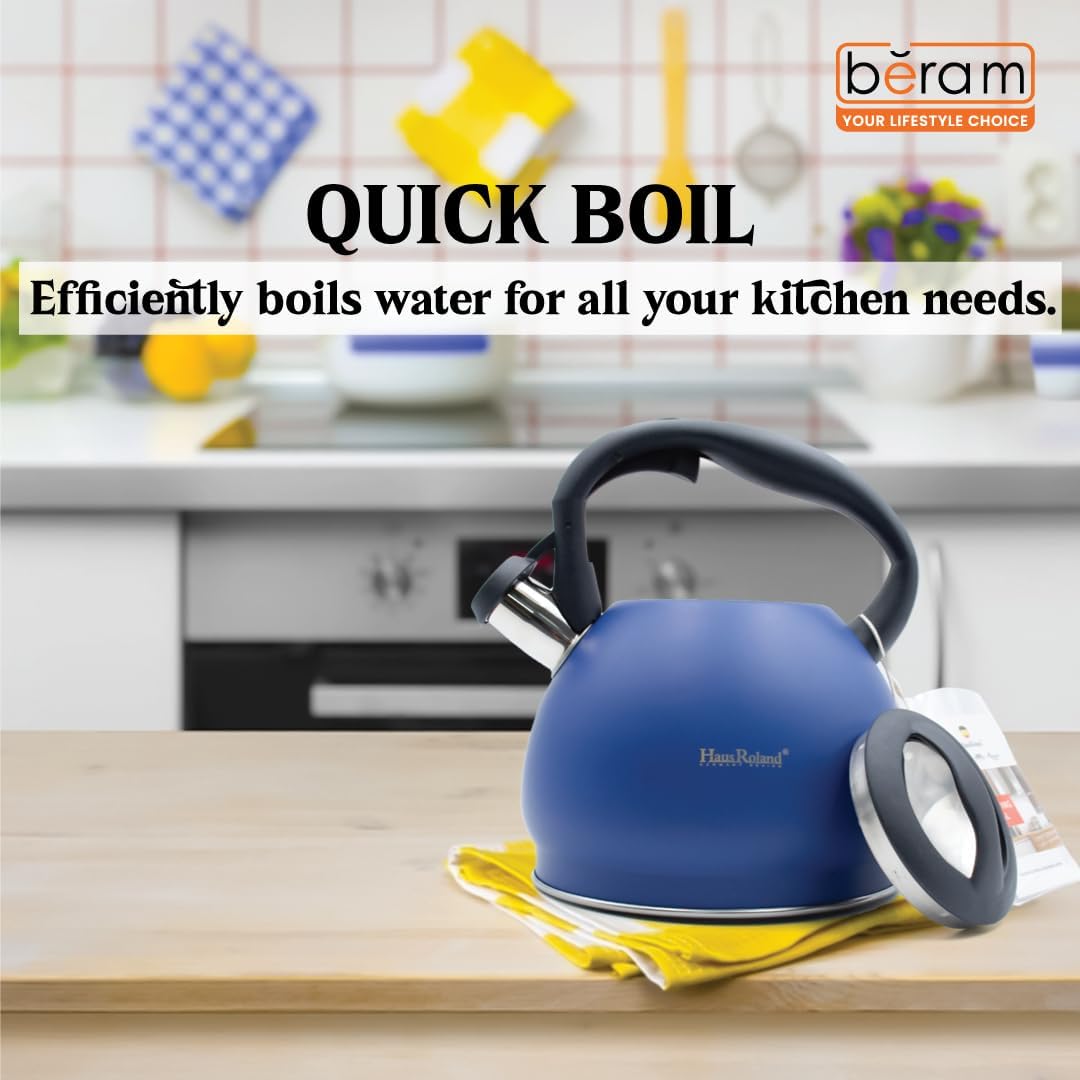 Haus Roland Whistling Kettle, Stainless Steel Tea Kettle, 3 Liters, Whistling Teapot, Ergonomic Handle Teapot, Lid with Nylon Knob, Suitable For Induction and Gas., Full Matte Design