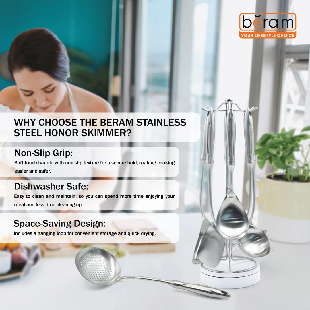 BERAM Honor Skimmer Strainer 304 Stainless Steel Elegant Design Cooking Utensils Kitchen Tool for Straining and Draining