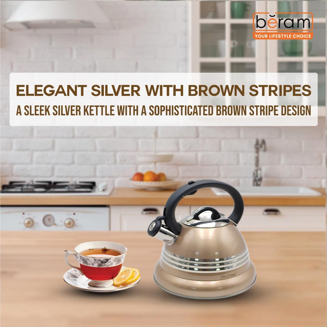 Haus Roland Stainless Steel Tea Kettle, 3 Litres, Whistling Teapot, Stove Top, Stone Finish, Anti-Hot Handle, Anti-Rust, Loud Whistle, Fast Boiling Kitchen Utensil