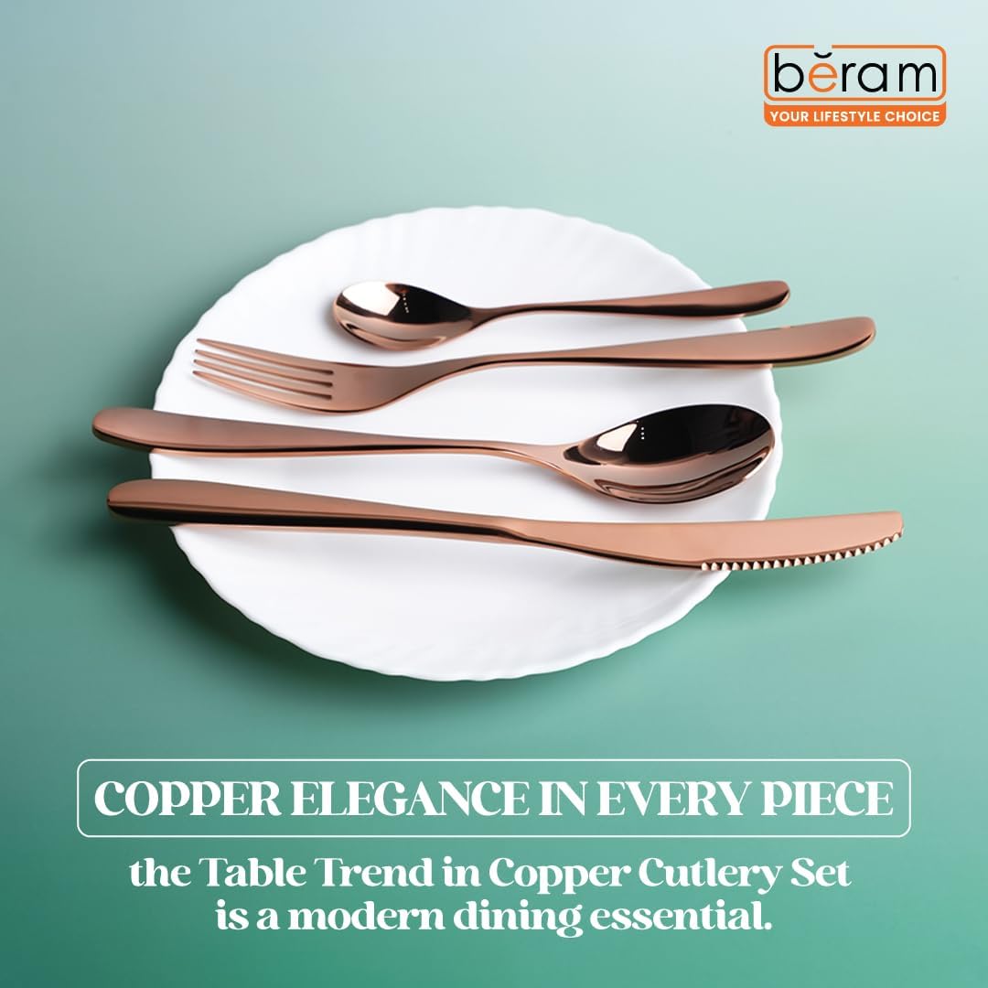 BERAM Table Trend Cutlery Set Elegant 18/10 Stainless Steel Flatware with PVD Copper Finish, Premium Tableware for Home, Restaurants