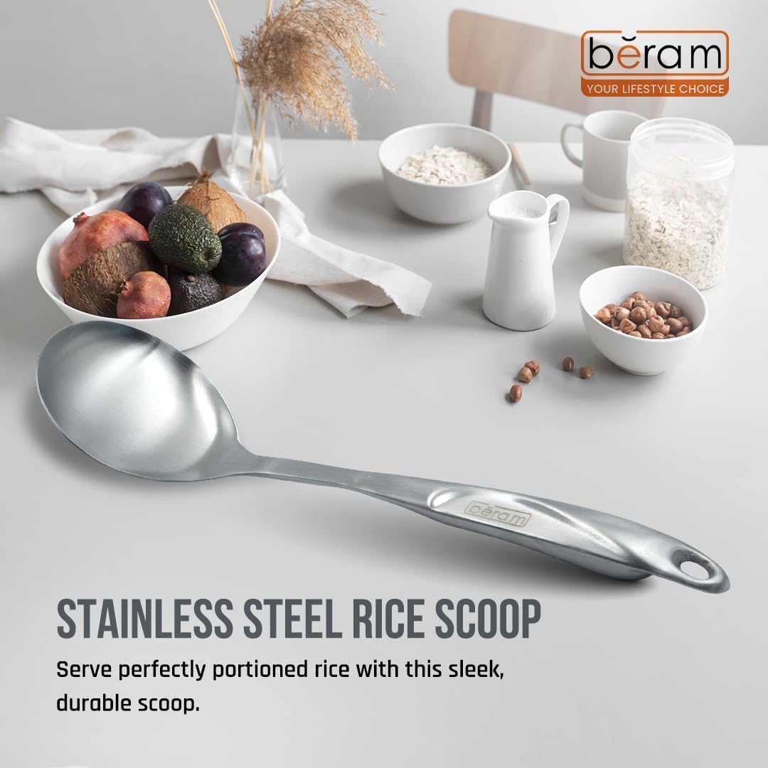 BERAM Cooking Utensils Set S-Shaped 304 Stainless Steel Silverware Cookware Set Includes Spatula Skimmer Soup Ladle Turner Pasta Server Rice Scoop with Multipurpose Stand