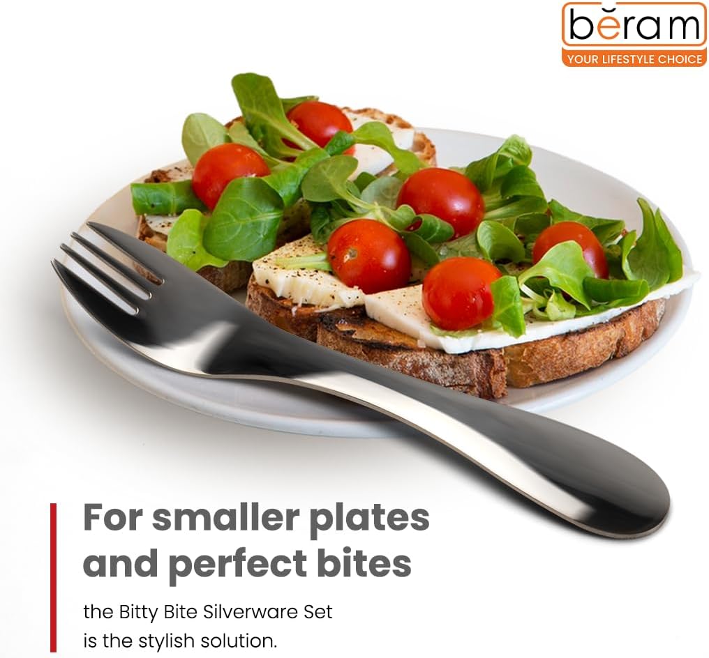 BERAM Tiny Bite Children’s Cutlery Set 18/10 Stainless Steel Flatware with Elegant Handles – Perfect Toddler Tableware