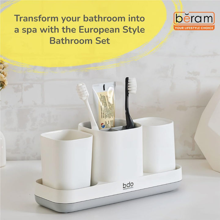 BERAM Bathroom Organizer Set, European Style Storage Set, Bathroom Accessories, Bathroom Counter Sets, Toothbrush and Toothpaste Holders, Soap Caddy and More