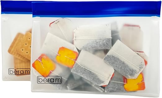 BERAM Reusable Storage Bags Standing Ziploc Containers Dishwasher Safe Leak Proof BPA Free PEVA Material Freezer Safe Lunch and Sandwich Bags Food Safe Picnic and Travel Bags