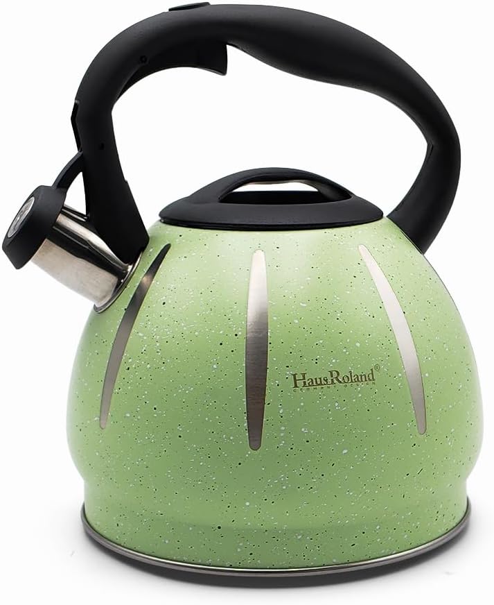 Haus Roland Stainless Steel Tea Kettle, Dotted Kettles, 3 Litres, Whistling Teapot, Stove Top, Stone Finish, Anti-Hot Handle, Anti-Rust, Loud Whistle, Fast Boiling Kitchen Utensil