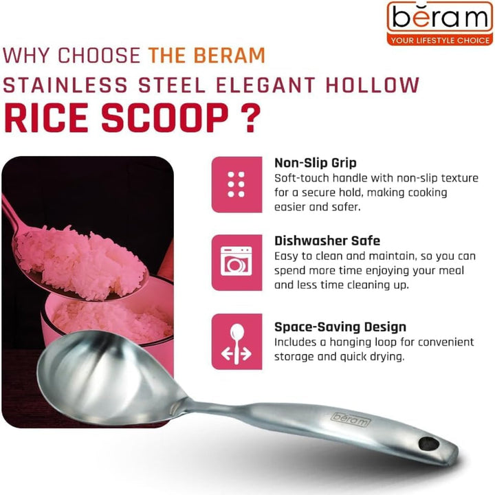 BERAM Elegant Hollow Handles Stainless Steel Cooking Utensils Set 6 Pieces Spatula Turner Rice Scoop Pasta Server Skimmer Soup Ladle Kitchen Tools for Daily Use Daily Use Cookware Set 304