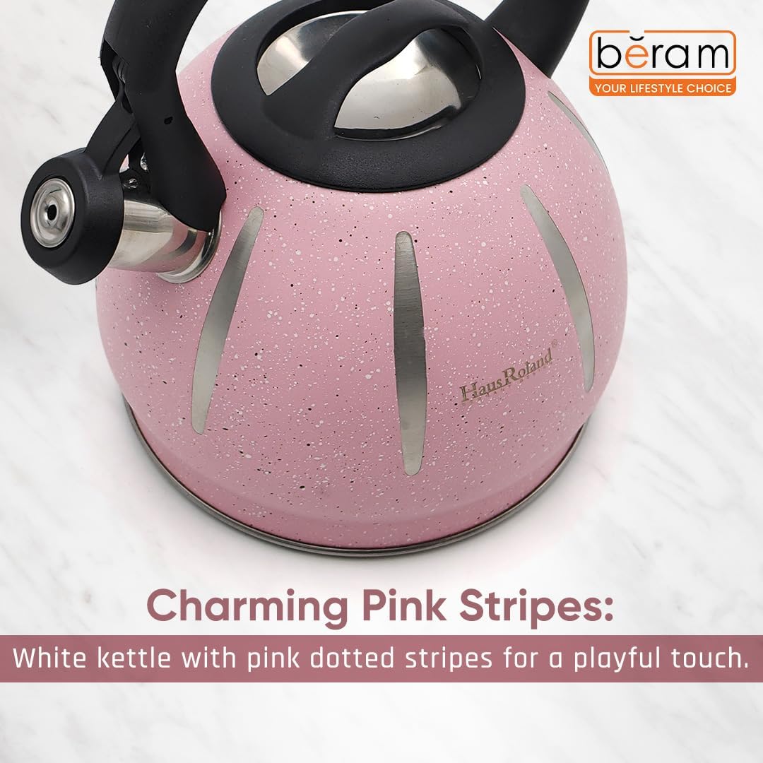 Haus Roland Stainless Steel Tea Kettle, Dotted Kettles, 3 Litres, Whistling Teapot, Stove Top, Stone Finish, Anti-Hot Handle, Anti-Rust, Loud Whistle, Fast Boiling Kitchen Utensil