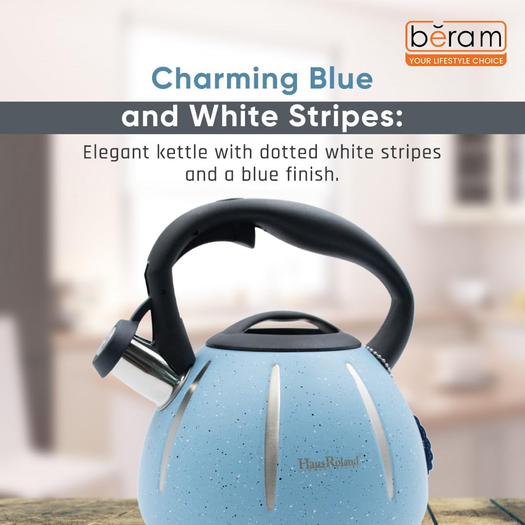 Haus Roland Stainless Steel Tea Kettle, Dotted Kettles, 3 Litres, Whistling Teapot, Stove Top, Stone Finish, Anti-Hot Handle, Anti-Rust, Loud Whistle, Fast Boiling Kitchen Utensil