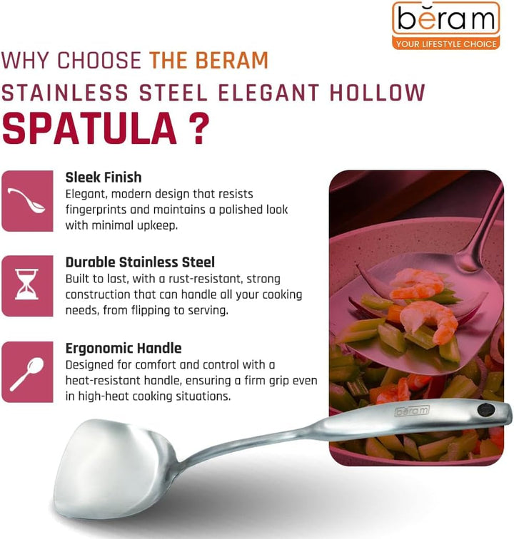 BERAM Elegant Hollow Handles Stainless Steel Cooking Utensils Set 6 Pieces Spatula Turner Rice Scoop Pasta Server Skimmer Soup Ladle Kitchen Tools for Daily Use Daily Use Cookware Set 304