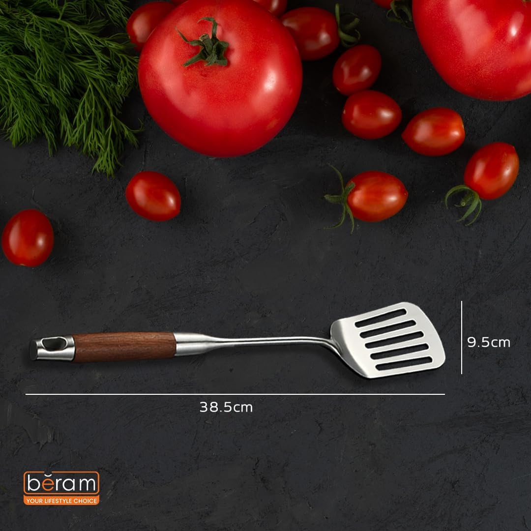 Beram Stainless Steel Wooden Spatula Durable 304 Food-Grade Spatula with Ergonomic Wooden Handle, Heat-Resistant and Rust-Proof, Ideal for Cooking, Stir-Frying, Mixing, and Serving.