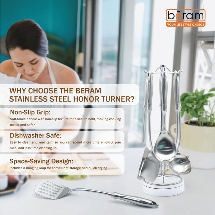 BERAM Honor Cooking Utensils Set 304 Stainless Steel 6 Pieces Soup Spoon Spatula Slotted Turner Rice Scoop Pasta Server Skimmer Food Grade Kitchen Tools