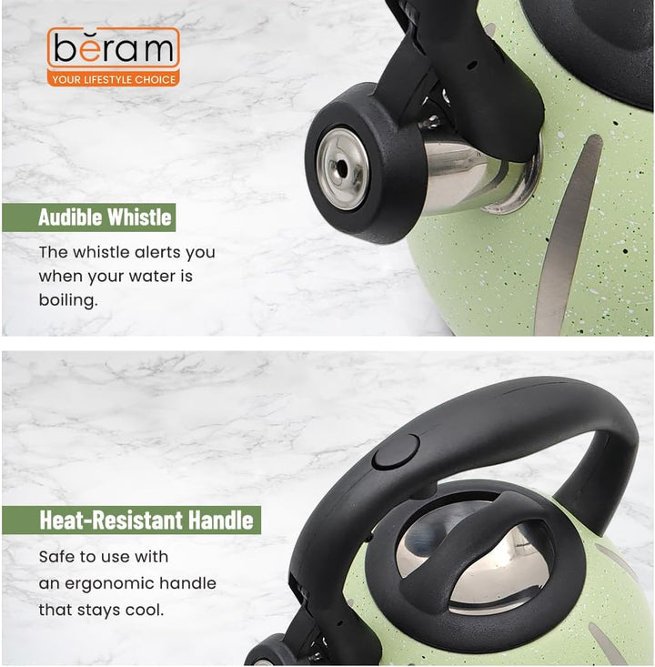 Haus Roland Stainless Steel Tea Kettle, Dotted Kettles, 3 Litres, Whistling Teapot, Stove Top, Stone Finish, Anti-Hot Handle, Anti-Rust, Loud Whistle, Fast Boiling Kitchen Utensil