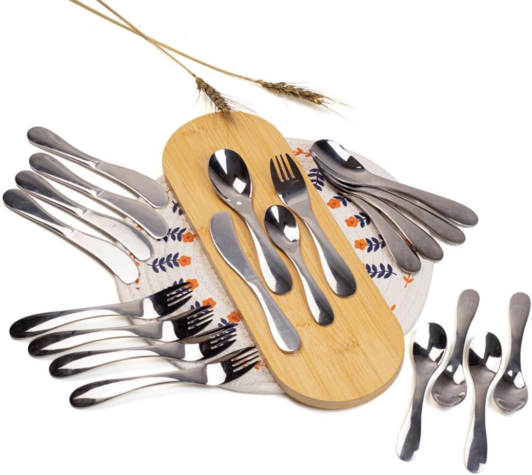 BERAM Tiny Bite Children’s Cutlery Set 18/10 Stainless Steel Flatware with Elegant Handles – Perfect Toddler Tableware