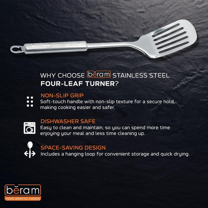 BERAM Stainless Steel Cooking Utensils Set 6 Pieces Four Leaf Design Handles Spatula Turner Rice Scoop Pasta Server Skimmer Soup Ladle Kitchen Tools for Daily Use