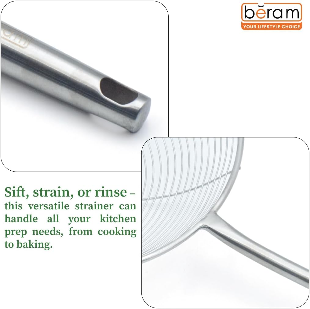 BERAM Stainless Steel Food Strainer Spatula Large Size for Frying Steaming and Grilling Skimmer for Daily Use Cooking Utensil and Kitchen Tool (19CM)