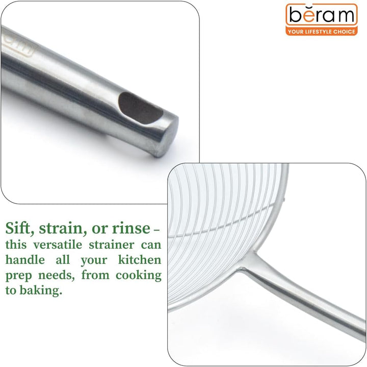BERAM Stainless Steel Food Strainer Spatula Large Size for Frying Steaming and Grilling Skimmer for Daily Use Cooking Utensil and Kitchen Tool (19CM)