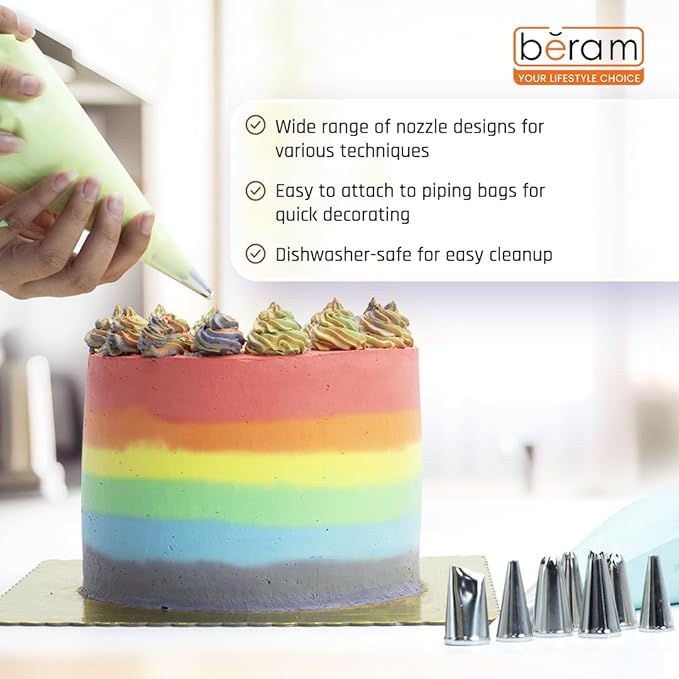 BERAM 24 Pieces Piping Nozzles Stainless Steel Cake Decorating Tools Icing Nozzle Set with Box Cake Decorating Pastry Set Nozzle Tips for Buttercream Frosting Cupcakes Cookies Fondant Designs