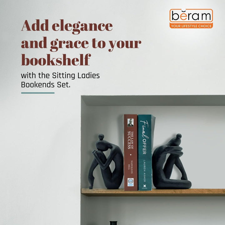 BERAM Sitting Ladies Set, Ceramic Statue Figurines, Art Sculpture, Modern Home Decor Collection, Gift Decorations, Abstract Indoor Shelf Ornaments, Office, Living Room, Book Shelf Pieces, Black