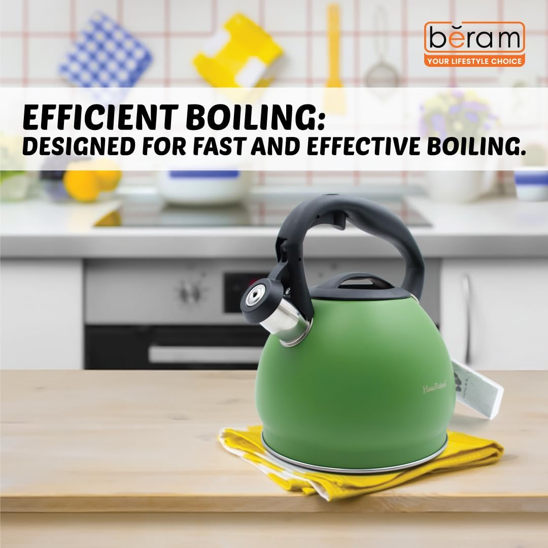 Haus Roland Whistling Kettle, Stainless Steel Tea Kettle, 3 Liters, Whistling Teapot, Ergonomic Handle Teapot, Lid with Nylon Knob, Suitable For Induction and Gas., Full Matte Design