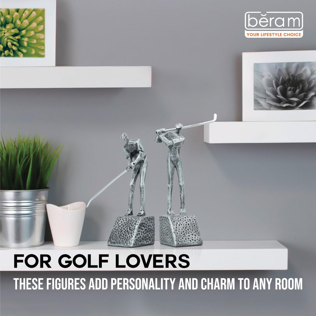 BERAM Golfing Men Set – Black Ceramic Figurine Sculptures, Abstract Golf Statues for Modern Home or Office Decor, Shelf Ornaments & Gift Set for Golf Lovers and Art Collectors
