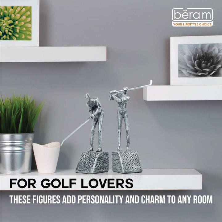 BERAM Golfing Men Set – Black Ceramic Figurine Sculptures, Abstract Golf Statues for Modern Home or Office Decor, Shelf Ornaments & Gift Set for Golf Lovers and Art Collectors