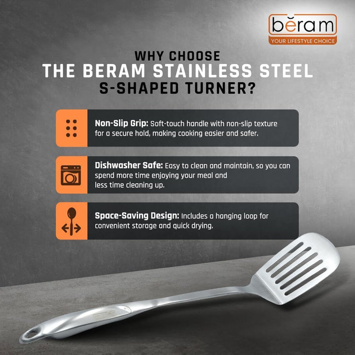 BERAM Cooking Utensils Set S-Shaped 304 Stainless Steel Silverware Cookware Set Includes Spatula Skimmer Soup Ladle Turner Pasta Server Rice Scoop with Multipurpose Stand