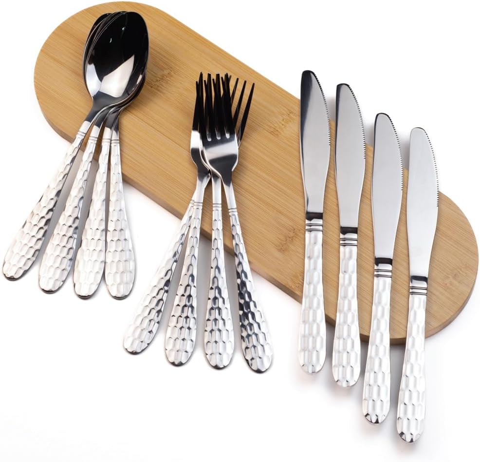 BERAM Silver Trio Cutlery Premium Stainless Steel Flatware and Silverware with Elegant Engraved Handles Durable Kitchen Utensils and Tableware for Home Restaurants Hotels