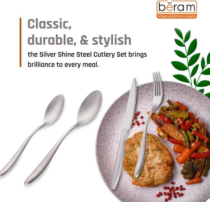 BERAM Silver Shine Steel Cutlery Set, Stainless Steel Flatware Set, 18/10 Grade, Kitchen Utensils Set, Tableware Set For Home, Restaurants, Hotels and More