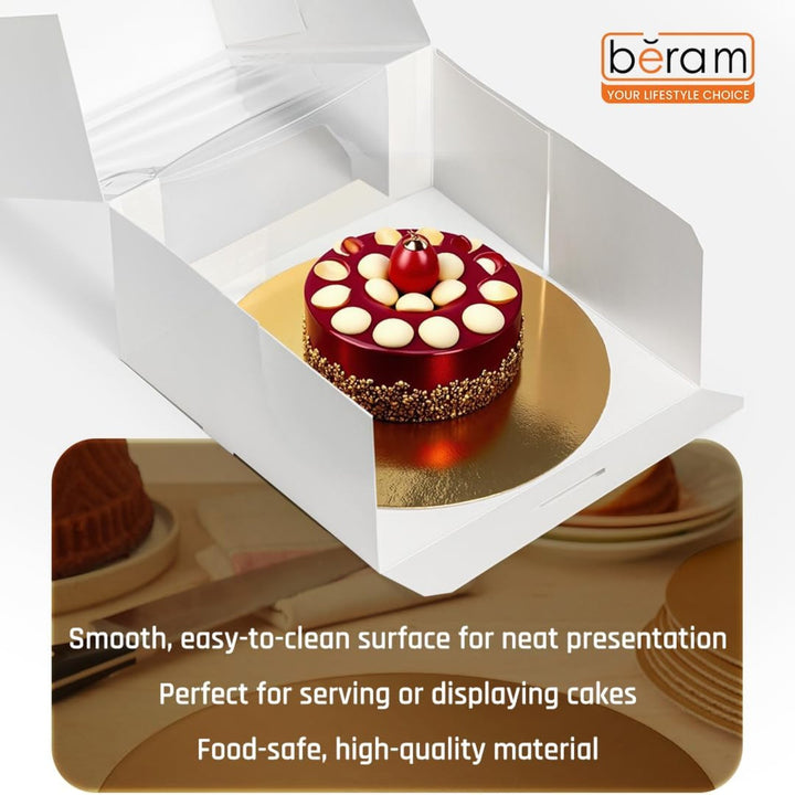 BERAM Disposable Cake Boards Gold Set of 5 Round and Reusable Food-Grade Cardboard  for Cakes  Cupcakes  Cookies and More Baking Display Stand Bakery Presentation Board