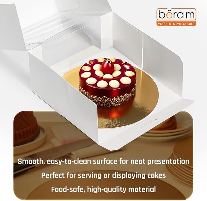 BERAM Disposable Cake Boards Gold Set of 5 Round and Reusable Food-Grade Cardboard  for Cakes  Cupcakes  Cookies and More Baking Display Stand Bakery Presentation Board