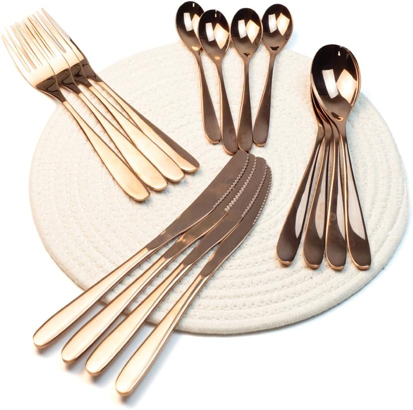 BERAM Table Trend Cutlery Set Elegant 18/10 Stainless Steel Flatware with PVD Copper Finish, Premium Tableware for Home, Restaurants